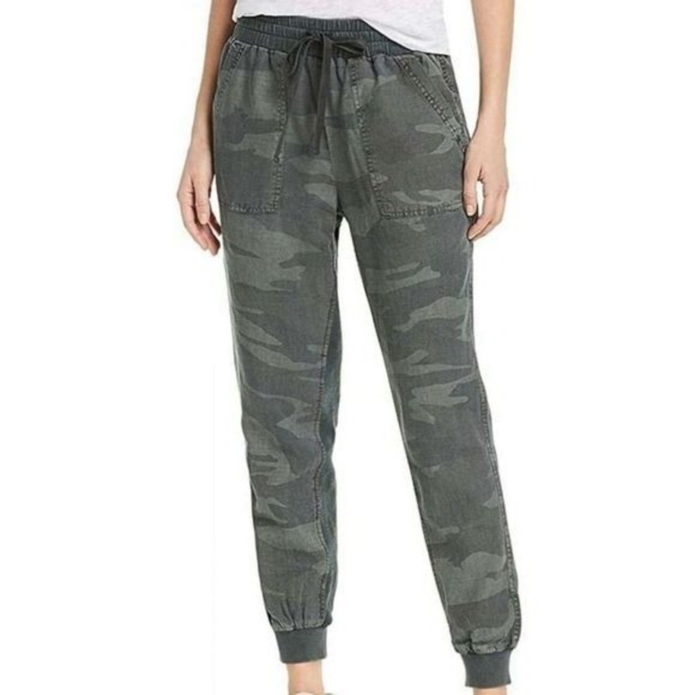Splendid Women Camo Print Joggers Green Grey Rayon Drawstring Pants Size M